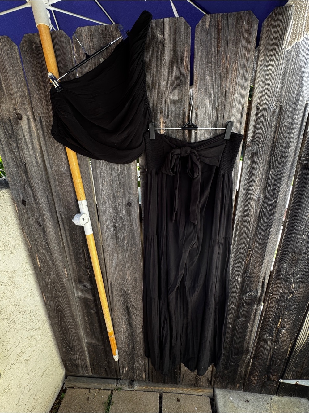Free People Black High-Waist Wide-Leg Pants and Matching Set One Shoulder Top